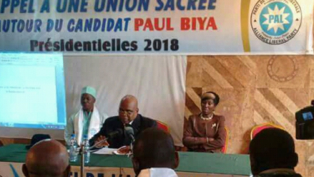 Le président du PAL lors de sa conférence de presse du 22 février 2018 à Yaoundé (c) Odile Pahai