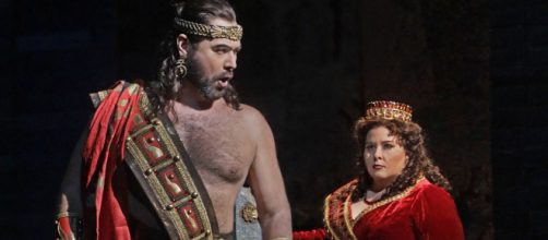 Ildar Abdrazakov as Assur and Angela Meade in the title role of Rossini’s ‘Semiramide.’ Photo: Ken Howard/Met Opera, used with permission.