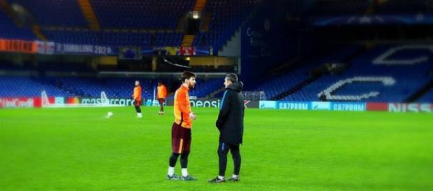 Leo Messi y Ernesto Valverde en Stamford Bridge Leo Messi y Ernesto Valverde en Stamford Bridge