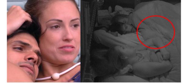 Lucas, Patricia e Jessica na cama do BBB18. (Foto reprodução). Lucas, Patricia e Jessica na cama do BBB18. (Foto reprodução).