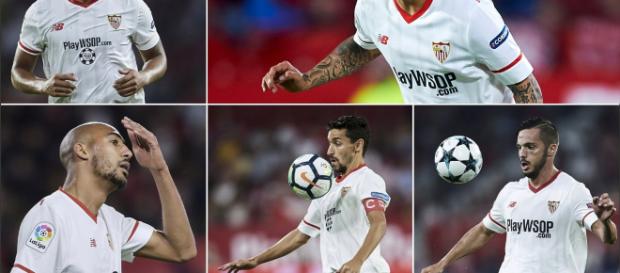 Luis Muriel, Ever Banega, Pablo Sarabia, Pablo Sarabia, Jesus Navas y Steven N’Zonzi. Luis Muriel, Ever Banega, Pablo Sarabia, Pablo Sarabia, Jesus Navas y Steven N’Zonzi.