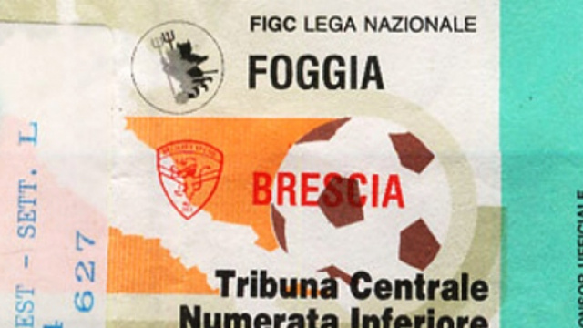 Un biglietto di Tribuna Centrale di Foggia-Brescia del 07/03/1993, match terminato 0-0