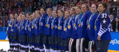 USA women after receiving their medals - image - NBC Sports / Youtube