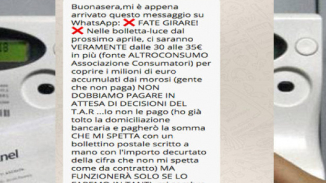 Il messaggio che circola su WhatsApp sull'aumento della bolletta della luce