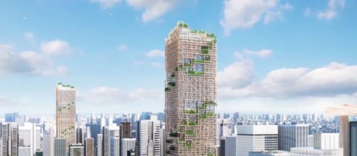 Named W350, the wooden high-rise structure will have a total of 70 stories. [Image credit: Sumitomo Forestry]