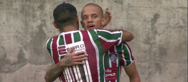 Com dois gols, Marcos Júnior contribui para goleada tricolor no Fla-Flu (Foto: Reprodução/Sportv) Com dois gols, Marcos Júnior contribui para goleada tricolor no Fla-Flu (Foto: Reprodução/Sportv)