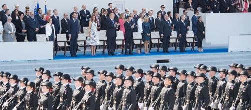 President Trump watches French National Day Parade (Image credit - Andrea Hanks, Wikimedia Commons)
