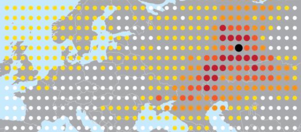 El mapa de concentración del isótopo radiactivo rutenio-106, el más grande, en el área de Argayash, a 30 km del Mayak Combine. El mapa de concentración del isótopo radiactivo rutenio-106, el más grande, en el área de Argayash, a 30 km del Mayak Combine.