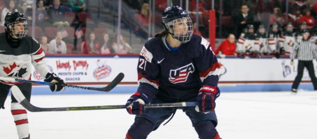 Hillary Knight led Team USA to a gold medal against Team Canada. Photo Credit: Wikimedia Commons/BDZ Sports/CC 4.0 Hillary Knight led Team USA to a gold medal against Team Canada. Photo Credit: Wikimedia Commons/BDZ Sports/CC 4.0