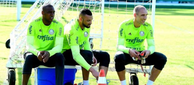 Os três goleiros do Verdão em treinamento Os três goleiros do Verdão em treinamento