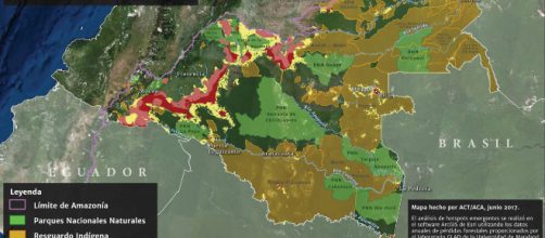 Puntos calientes de deforestación principales en Colombia. Mapa hecho por Amazon Conservation Team & Amazon Conservation, junio 2017.