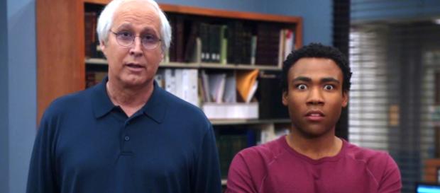 Chevy Chase as Pierce Hawthorne and Donald Glover as Troy Barnes in an episode of the NBC sitcom 'Community'(Image Credit: NBC/Youtube screencap) Chevy Chase as Pierce Hawthorne and Donald Glover as Troy Barnes in an episode of the NBC sitcom 'Community'(Image Credit: NBC/Youtube screencap)
