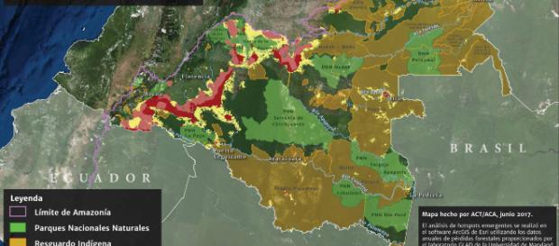 Puntos calientes de deforestación principales en Colombia. Mapa hecho por Amazon Conservation Team & Amazon Conservation, junio 2017. Puntos calientes de deforestación principales en Colombia. Mapa hecho por Amazon Conservation Team & Amazon Conservation, junio 2017.