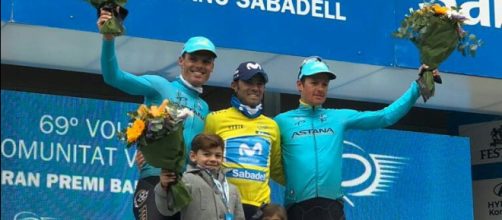 Il podio finale: Valverde vincitore davanti a Sanchez e Fuglsang