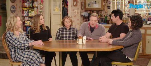 Cast of rebooted 'Roseanne.' (Image via People TV/YouTube screencap).