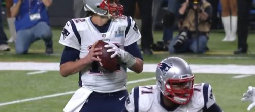 Brady played a nearly perfect game, but a strip-sack ended it all. [Image Credit: NBC/YouTube screencap]