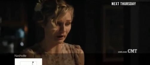 Scarlett (Clare Bowen) asks a question that sparks a return to song for a war veteran on "Nashville.[Image via TVpromos/YouTube screencap]