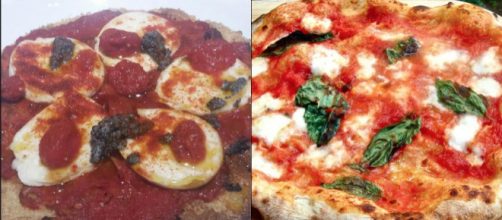 Da sinistra la pizza di Carlo Cracco e la Margherita proposta dai mastri fornai napoletani