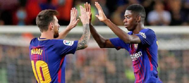 Messi e Dembelé jogam juntos no Barcelona Messi e Dembelé jogam juntos no Barcelona
