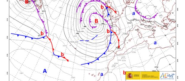 Situación de la borrasca Gisele el miércoles 14 de marzo - AEMET Situación de la borrasca Gisele el miércoles 14 de marzo - AEMET