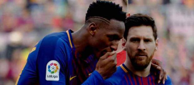 Yerry Mina e Leo Messi estão se dando muito bem no Barça. (foto reprodução). Yerry Mina e Leo Messi estão se dando muito bem no Barça. (foto reprodução).