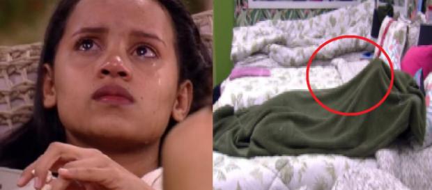 Reviravolta no BBB: mudança deixa Gleici desesperada, que chora no edredom. (foto reprodução). Reviravolta no BBB: mudança deixa Gleici desesperada, que chora no edredom. (foto reprodução).