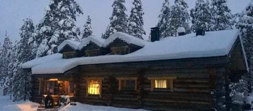 Lapponia Finlandia Cottage costruito con tronchi di alberi morti in piedi