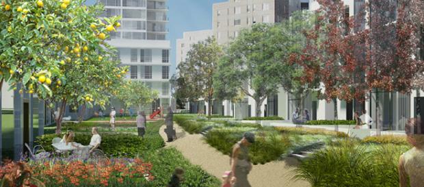 Community green space; (Image vi parkmerced2016/Wikipedia Commons) Community green space; (Image vi parkmerced2016/Wikipedia Commons)