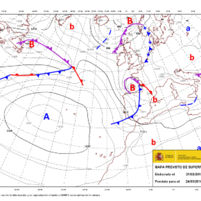 Imagen de AEMET de la situación de Hugo el sábado
