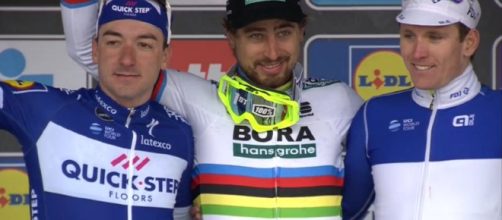 Peter Sagan con Viviani e Demare sul podio della Gand-Wevelgem.