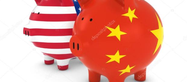 Bandiera americana e cinese, salvadanai commercio internazionale Bandiera americana e cinese, salvadanai commercio internazionale