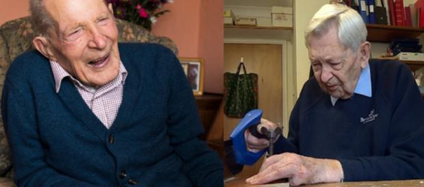 Alf Smith e Robert Weighton, os 2 homens mais velhos do Reino Unido com 110 anos.(foto reprodução) Alf Smith e Robert Weighton, os 2 homens mais velhos do Reino Unido com 110 anos.(foto reprodução)