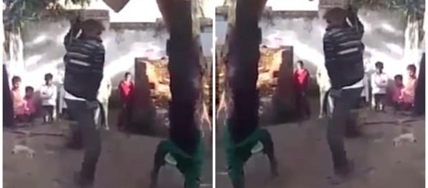 Homem é chicoteado pela marido da amante (Captura de vídeo) Homem é chicoteado pela marido da amante (Captura de vídeo)