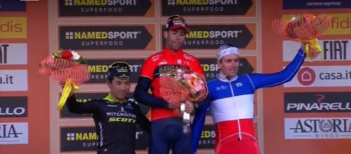 Vincenzo Nibali sul podio della Milano Sanremo