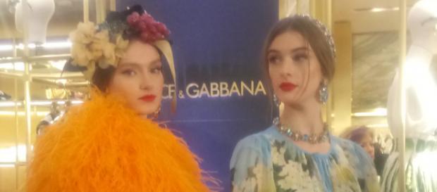 Dolce and Gabbana 'All The Lovers' Summer clothing collection at the Rinascente store Milan. Fruit headdress and jewels. Dolce and Gabbana 'All The Lovers' Summer clothing collection at the Rinascente store Milan. Fruit headdress and jewels.