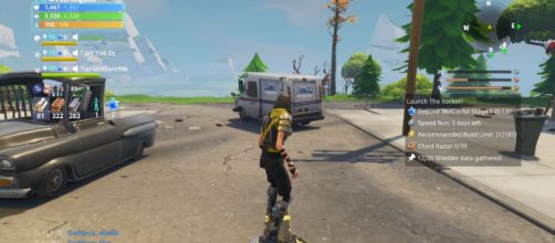 Cruising on a hoverboard in "Fortnite" - [Image Credit: YouTube/postboxpat screencap]