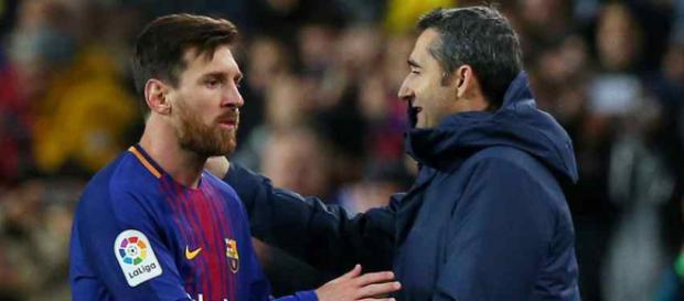 Leo Messi com o treinador Ernesto Valverde Leo Messi com o treinador Ernesto Valverde