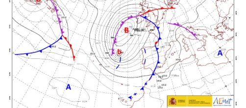 Situación de la borrasca Félix el sábado a mediodía - AEMET