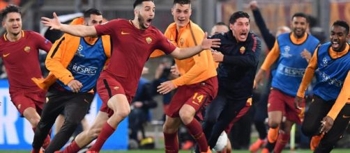 L'incontenibile gioia di Manolas dopo il gol-qualificazione - www.giallorossi.net/roma-barcellona-champions-league-10-aprile-2018-e-pagelle/
