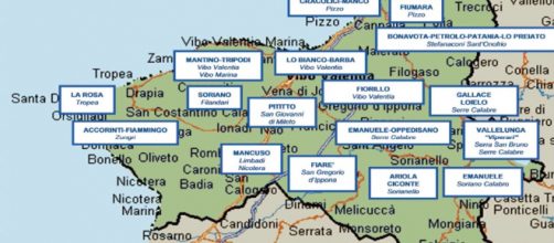 Mappa dei clan di 'ndrangheta nella provincia di Vibo Valentia