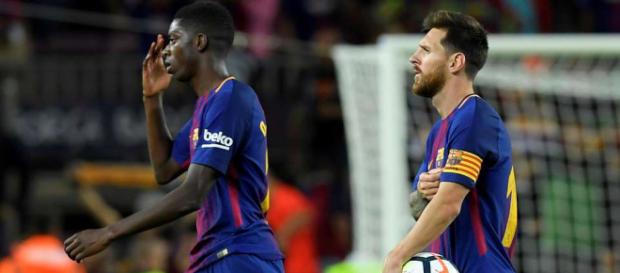 Ousmane Dembélé com Leo Messi no Barcelona Ousmane Dembélé com Leo Messi no Barcelona