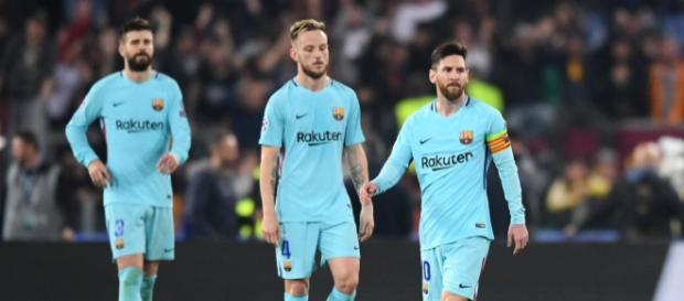 Rakitic, Messi e Piqué desolados Rakitic, Messi e Piqué desolados