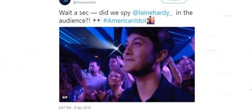 American Idol Laine Hardy seen in the Sunday show's audience - Image credit - American Idol | Twitter