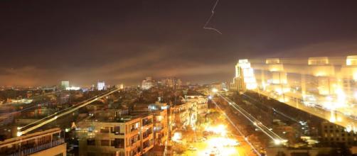 US missiles at night as seen in Damascus- Photo-( image credit-Mercury news/youtube.com)