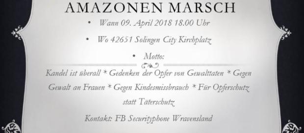 Einladung zum ersten Marsch der Amazonen in Solingen Einladung zum ersten Marsch der Amazonen in Solingen