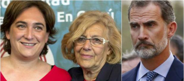 Ada Colau, Manuela Carmena y Felipe VI en imagen Ada Colau, Manuela Carmena y Felipe VI en imagen