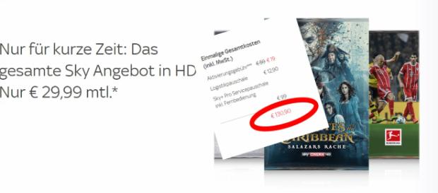 130,90 Euro als einmalige Gesamtkosten ist schon mehr als frech. Denn dafür bekommt man noch keine Leistung von Sky / Fotos: Sky.de Screenshots 130,90 Euro als einmalige Gesamtkosten ist schon mehr als frech. Denn dafür bekommt man noch keine Leistung von Sky / Fotos: Sky.de Screenshots