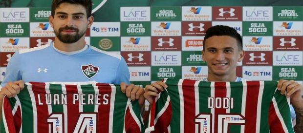Luan Peres e Dodi, novos reforços do Fluminense (Foto: Lucas Merçon). Luan Peres e Dodi, novos reforços do Fluminense (Foto: Lucas Merçon).