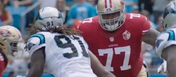 Trent Brown (77) will be a key addition to the Patriots (Image Credit: San Francisco 49ers/YouTube) Trent Brown (77) will be a key addition to the Patriots (Image Credit: San Francisco 49ers/YouTube)