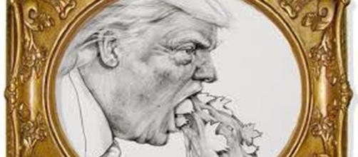 Casey Promise's portrait of Donald Trump vomiting Twitter birds (Photo via Casey Promise/permission of the artist)
